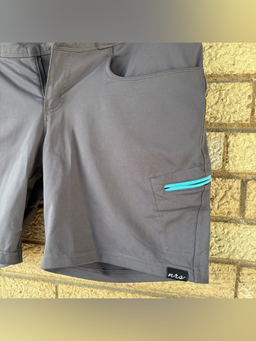 Women's Athletic Shorts in Charcoal with Teal Accents - Picture 3 of 6